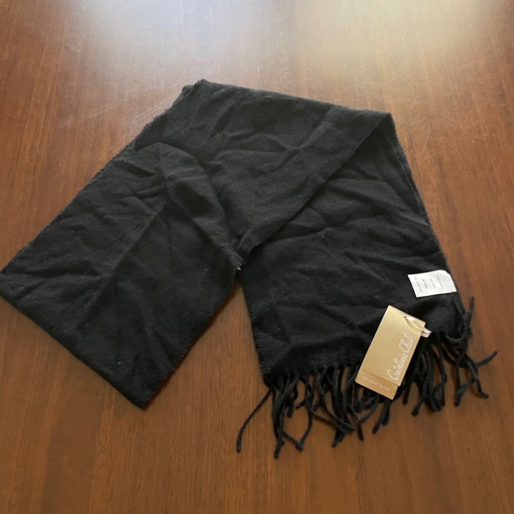 Cristina Chiti Scarf Womens OS Black 100% Wool Made In Italy Fringe Luxury